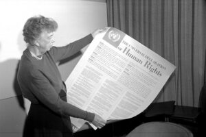 Eleanor Roosevelt was the first chairperson of the Commission of Human Rights and played important role in drafting of universal declaration of human rights.